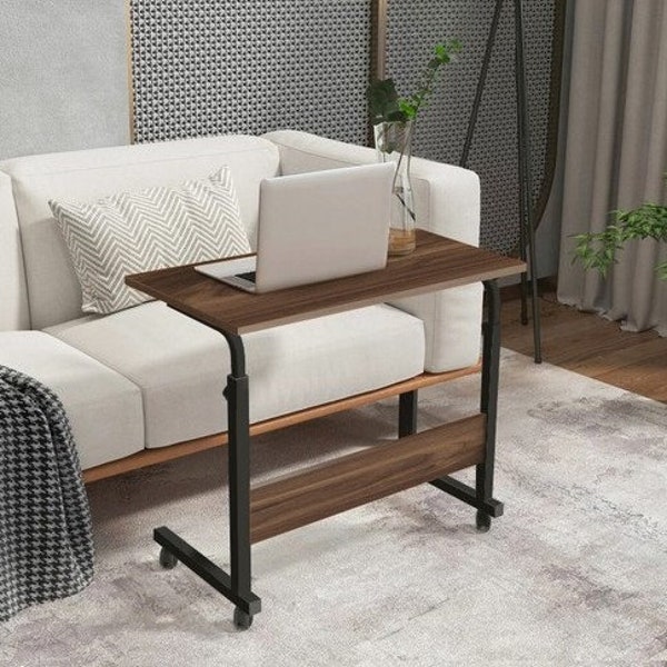 Adjustable Desk, Modern Wheeled C Coffee Table, Walnut Sofa Table, Coffee Side Tables