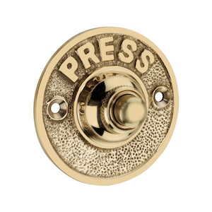 Vintage Solid Brass &#39;Press&#39; Bell Push - Classic Doorbell Button & Wired Button - Edwardian Victorian Style Door Hardware