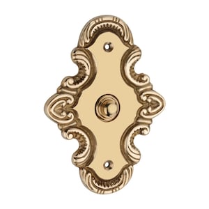 Vintage Brass Door Bell Push – Ornate Victorian Style Push Button for Front Door – Polished Solid Brass Doorbell Plate