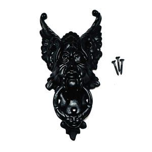 Vintage Cast Iron Black Gothic Door Knocker – Antique Style Front Door Hardware – Rustic Home Décor