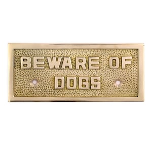Solid Brass Beware of Dogs Sign – Vintage Door Gate Plaque for Home & Garden-Rustic Dog Warning Plaque for Fence or Door