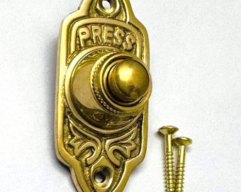 Solid Brass Minister Bell Push-Edwardian Victorian Style Door Hardware | Vintage Farmhouse Rustic Metal Fixing- Classic Door bell Button