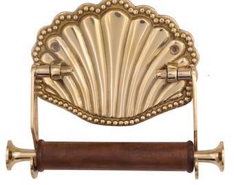 Vintage Solid Brass Shell Toilet Roll Holder: Nautical Coastal Decor