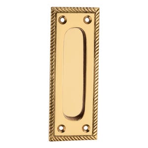 Solid Brass Flush Pull Handle – Polished Brass Finger Pull for Sliding Door or Cabinet – Vintage Style Recessed Handle – Heavy Duty Hardware