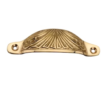 Tirador de cajón estilo art déco vintage de latón con forma de concha, 10 cm de ancho