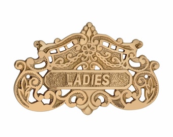 Vintage Solid Brass Ladies Door Sign – Antique Style Ladies Plaque – Ornate Restroom Door Plate – Victorian Brass Sign for Home Decor