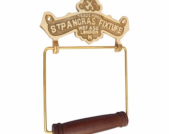 Brass Toilet Paper Holder with Wooden Roller – St Pancras Fixture London – Antique Bathroom Hardware