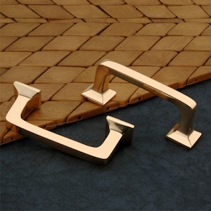 Modern Brass Cabinet Pull Handles – Sleek Drawer Handle for Kitchen, Dresser, or Furniture – Gold Drawer Pulls–Contemporary Cabinet Hardware