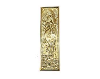 Plaque poussoir héron en laiton massif : quincaillerie de porte rustique côtière