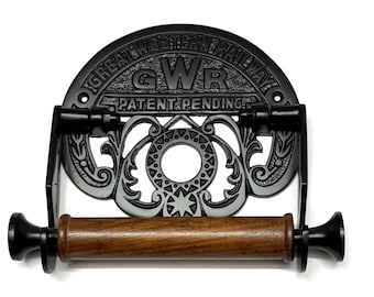 Cast Iron Toilet Roll Holder – Vintage Railway Style Toilet Paper Holder – Antique Black Bathroom Hardware
