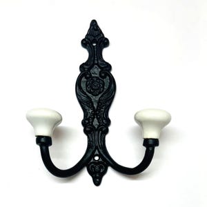 White ceramic French Cast iron Rustic Robe hat and coat hooks vintage old English Victorian retro pegs – Vintage Cast Iron Towel&Coat Hanger