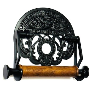 Suporte de papel higiênico/rolo de ferro fundido vintage The Crown em preto antigo, acessório de decoração para banheiro, suporte estilo vitoriano