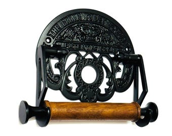 Vintage Cast Iron Toilet Paper Holder: Antique Black Victorian Bathroom Decor
