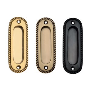 Solid Brass Vintage Flush Sliding Door Pull – Recessed Inset Handle for Pocket Doors, Cabinets, Closets – Polished Brass Embedded Handle