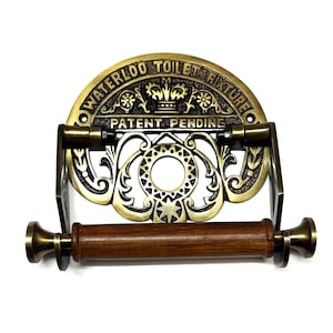 Porta carta igienica/rotolo in ghisa vintage Waterloo in ottone anticato, accessorio per l'arredo del bagno, porta rotolo in stile vittoriano