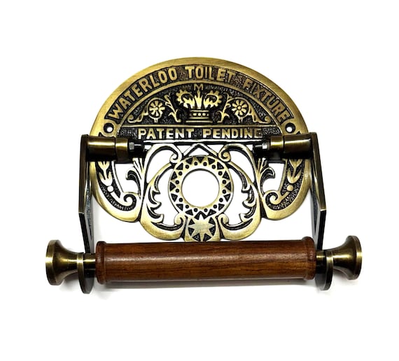 The Waterloo Vintage Cast Iron toilet paper/roll holder in Antique Brass, Bathroom decor Accessory, Victorian styled holder