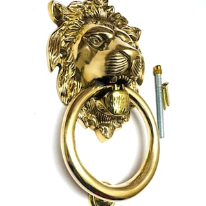Solid Brass Lion Head Door Knocker – Classic Vintage Door Hardware for Home Entrance - Vintage Style Front Door Hardware
