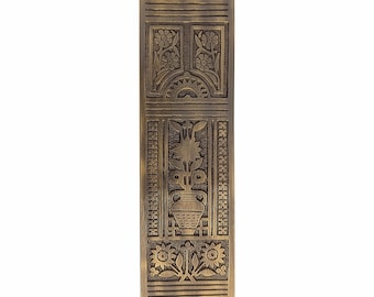 Solid Brass Push Plate –Vintage Potted Flower Door Plate •Antique Floral Door Hardware •Decorative Brass Door Push Plate for Home & Entryway