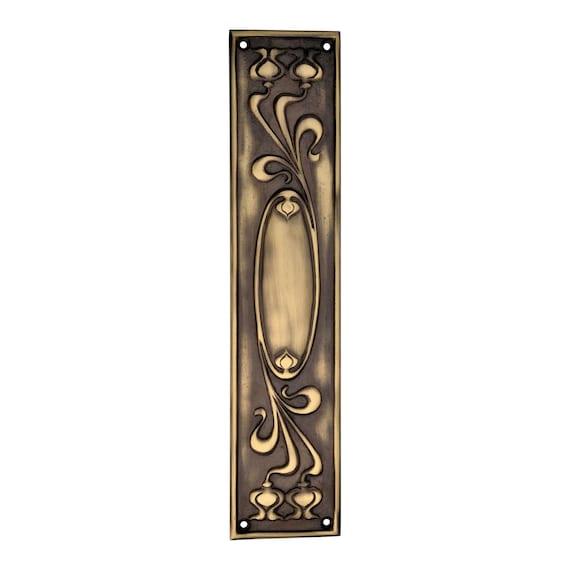 Antique Brass Finger Plate – Art Nouveau Floral Victorian Door Hardware