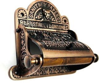 Bury Street London Victorian Cast Iron Antique Wall Mounted Toilet Roll Paper Holder in Antique Copper Vintage ornate old style