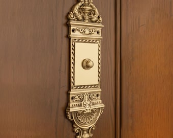 Vintage Brass Door Bell Push Button – Victorian Style Doorbell Switch Plate – Antique Front Door Bell Push – Ornate Solid Brass Hardware