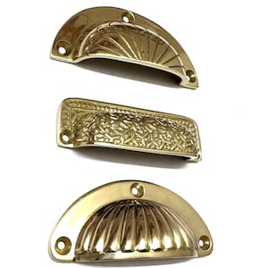 Solid Brass Drawer Cup Pull Handles –Cabinet & Dresser Cup Bin Pull Knob for Wardrobe, Kitchen and Furniture Cupboard in Unlacquered Brass.
