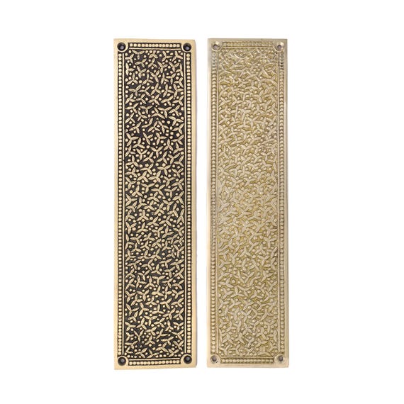 Solid Brass Rice Pattern Push Plate/ Finger Plate – Antique Door Hardware – Vintage Style Door Decor- Vintage Look Decorative Hardware