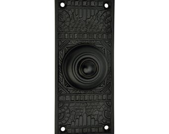 Black Victorian Brass Bell Push: Antique Doorbell Button