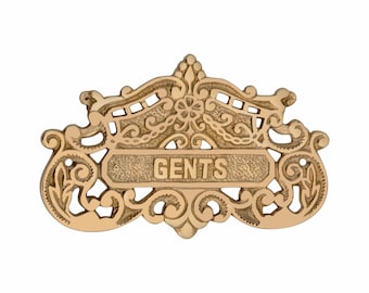 Vintage Solid Brass Gents Door Sign – Antique Style Bathroom Plaque – Ornate Restroom Door Plate – Victorian Brass Sign for Home Decor