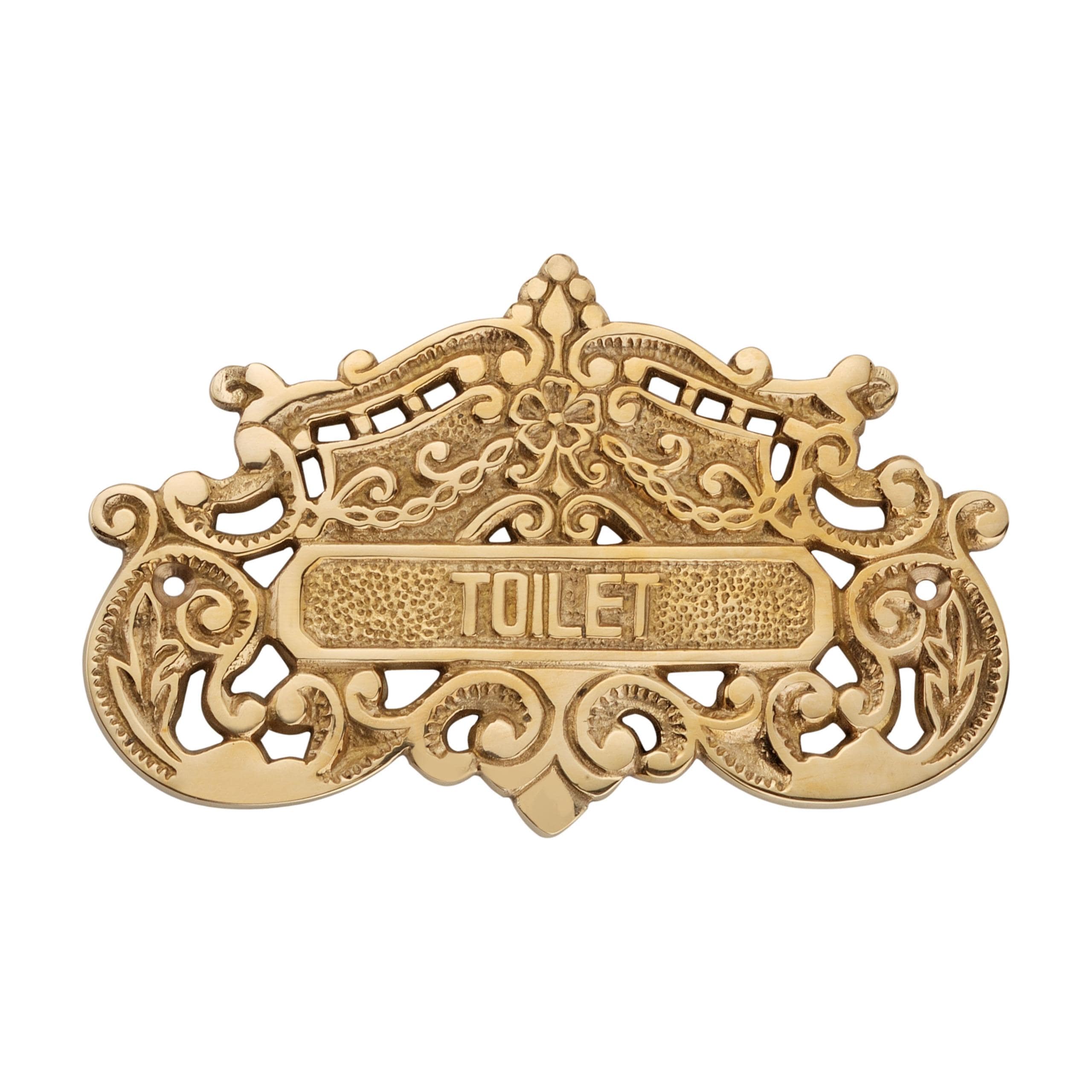Victorian Solid Brass Toilet Sign - Ornate Restroom Door Plaque