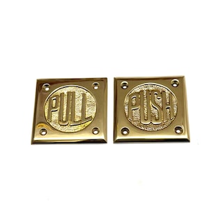 Art Deco Brass Door Sign Set: Vintage Pull & Push Plates