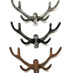 Deer Antler Coat Hook – Vintage Cast Iron Entryway Hook – Rustic Wall Hook for Coats & Jackets etc.
