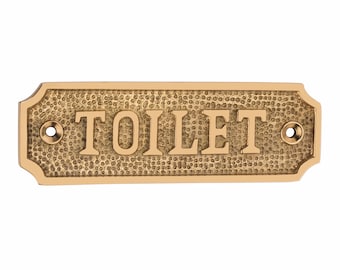 Brass Toilet Door Sign – Vintage Bathroom Door Plate – Retro WC Sign – Rustic Metal Restroom Plaque – Toilet Door Decor