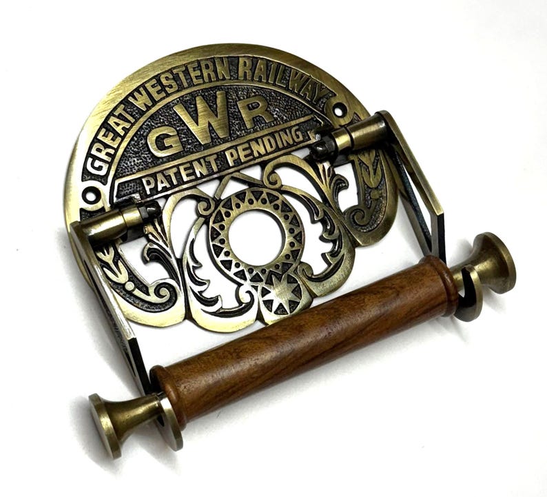 Victorian Style Brass & Wood Toilet Roll Holder – Wall Mounted, Polished Gold Finish