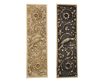 Solid Brass Parrot Door Push Plate, Decorative Bird Finger Plate, Ornate Brass Door Hardware, Tropical Bird Door Decor, Entry Door Hardware