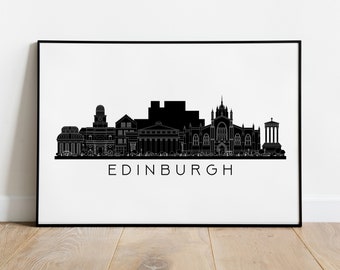 Edinburgh Skyline Print, Monochrome Cityscape Wall Art, Black White Decor Poster, Scotland Travel Gift Printable Digital Download