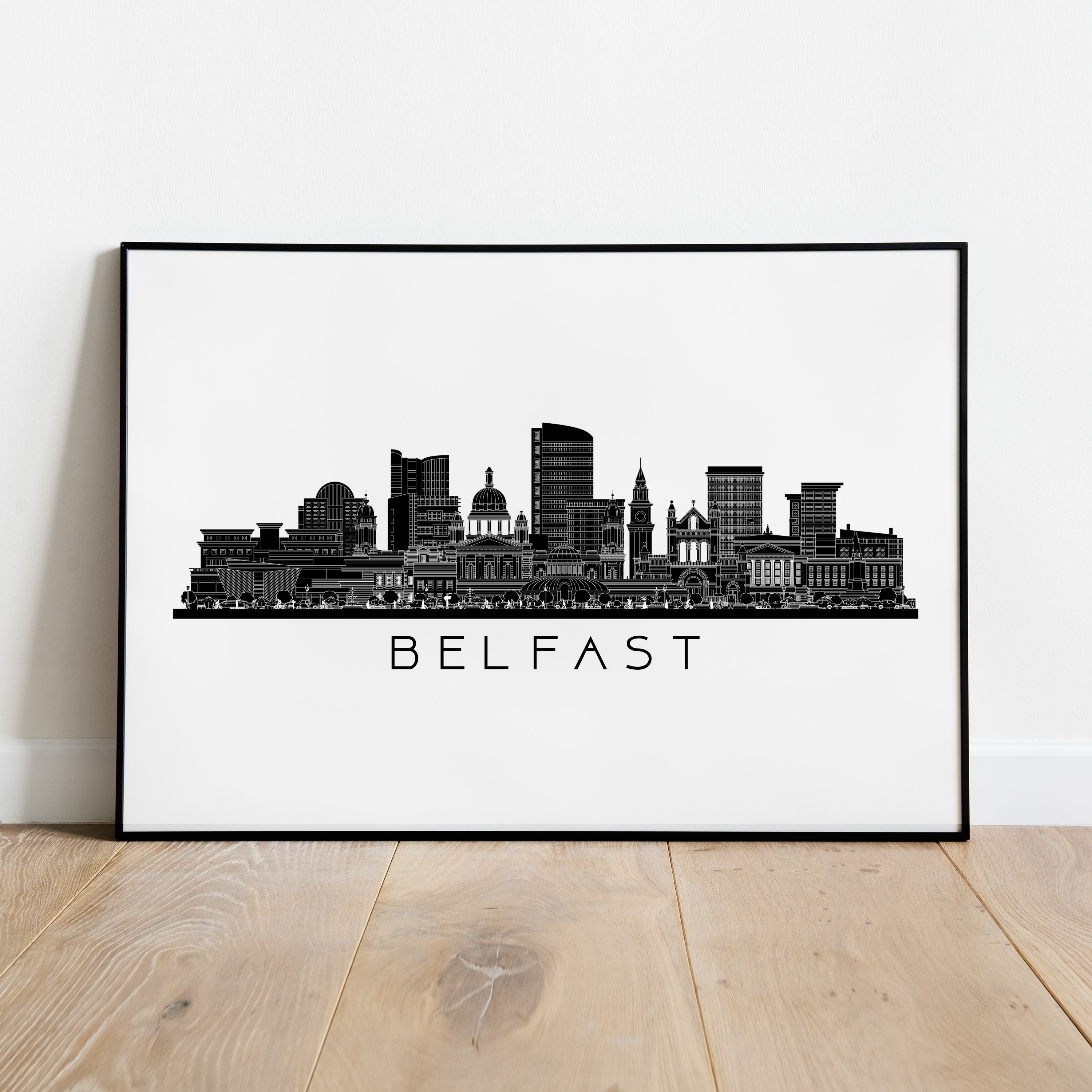 Belfast Skyline Print, Monochrome Cityscape Wall Art, Black White Decor Poster, Northern Ireland Travel Gift Printable Digital Download