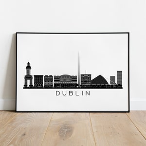 Dublin Skyline Print, Monochrome Cityscape Wall Art, Black White Decor Poster, Ireland Travel Gift Printable Digital Download