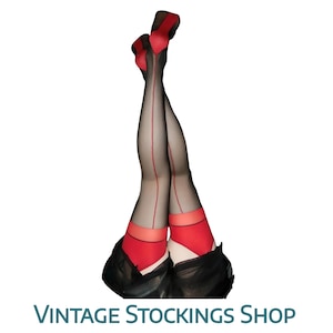 Seamed Stockings Cuban Heel Black/Red Small/Medium NEW