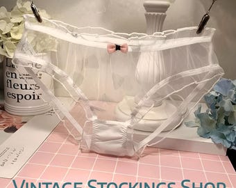 Sheer Transparent Briefs White Retro look NYLON Size 10-12 Vintage