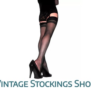 Seamed Stockings BLACK Nylon with Deep Welt Sexy NEW Medium/Large