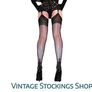 Fully Fashioned Stockings Natalie Diamond Heel Black Medium NO STRETCH