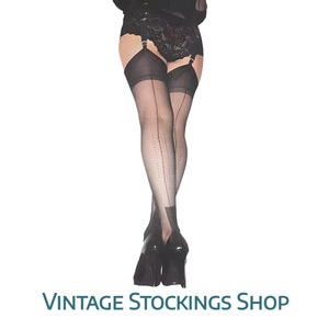 Fully Fashioned Stockings Havana Heel Black Medium NO STRETCH