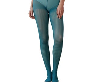 Green Tights Pantyhose Ribbed 70 Denier Small/medium New made in UK