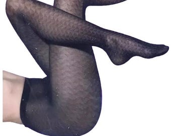 Black Tights 20 Denier Geometric design Giorgio Galli Italian Medium NEW
