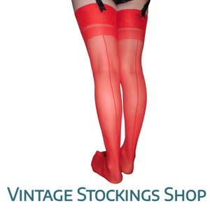 RED Seamed Stockings with Deep Welt Sexy NEW Medium/Large
