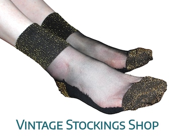Socks Sheer Nylon Black with Gold or Silver Glitter One Size