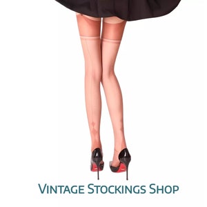 Fully Fashioned Stockings Diamond Heel Natural Medium NO STRETCH