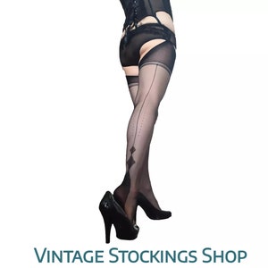 Fully Fashioned Stockings Diamond Heel Black Medium NO STRETCH