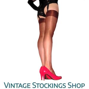 Non Stretch Brown Stockings 100% Nylon Seamless 10 Denier Medium New